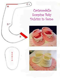 the instructions for how to make a baby shoe cake