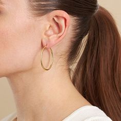 Features: Nickel FreeEarring Back: HingedMetal Color: Gold ToneEarring Length: 36.7mmEarring Width: 2.1mmCare: Wipe CleanEarrings Style: Hoop EarringsMetal: 14k Gold Over BrassCountry of Origin: Imported Classic Brass Hoop Earrings, Classic Gold Hoop Earrings With Ear Wire, Modern 14k Gold-filled Hoop Earrings, Gold-tone Minimalist Hoop Earrings, Minimalist Brass Hoop Earrings For Anniversary, Minimalist Gold-tone Gold Plated Hoop Earrings, Minimalist Gold-tone Gold-plated Hoop Earrings, Minimalist Gold-tone Hoop Earrings, Classic Brass Hoop Earrings For Anniversary