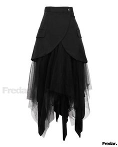 Fredar - Exquisite Dark Irregular Multi-layer Tulle Skirt with Mesh Top Half - Vintage Collection Stil Rock, Puffy Tulle Skirt, Layered Tulle Skirt, Skirt Y2k, Patchwork Skirt, Y2k Aesthetic Outfits, Split Skirt, Skirt For Women, Mesh Skirt