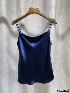 Olivia Mark - Multicolor Glossy Camisole Innerwear with Satin Finish, Loose Draped Fit for Stylish Layering Cheap Blue Camisole With Tank Straps, Cheongsam, Olivia Mark, Satin Finish, Layering, Navy Blue, Satin, Collar, Navy