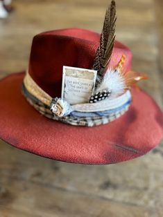 Personalized Custom Wide Brim Hats / Fedoras - Etsy Customizable Red Hat, Customizable Brown Hat With Flat Brim, Customizable Brown Flat Brim Hat, Custom Red Brimmed Hat, Red Customizable Adjustable Hat, Artisan Red Hat With Short Brim, Artisan Red Hat With Curved Brim, Artisan Red Brimmed Hat, Custom Flat Bill Hat One Size