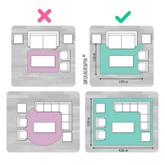 four different types of couches with measurements