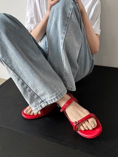 CHIKO Kamiyah Open Toe Block Heels Flats Sandals Red Open Toe T-strap Sandals, Block Heel Loafers, Clog Heels, Flats Sandals, Kitten Heel Pumps, Heeled Loafers, Leather Items, Shop Sandals, Flat Sandals