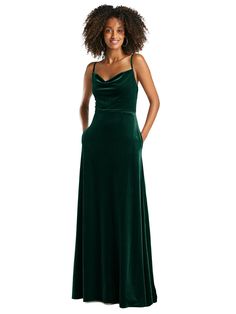 Cowl-Neck Velvet Maxi Dress with Pockets | The Dessy Group Party Maxi Dress With Pockets, Elegant Maxi Dress With Pockets, Square Neck Maxi Dress, Bridesmaid Attire, Maxi Dress With Pockets, Velvet Maxi Dress, Velvet Maxi, Infinity Dress, Bridesmaid Style