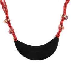 a black and red necklace with beads