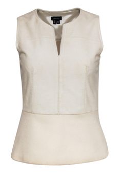 Current Boutique-Theory - Cream Calf Fur Tank w/ Peplum Sz P Elegant Winter White Workwear Tops, Elegant Winter White Tops For Workwear, Elegant Off-white Tops For Work, Classic Winter White Tops For Workwear, Chic Winter White Cotton Tops, Chic Winter White Tops, Chic Winter White Tops For Work, White Fitted Structured Top, Winter Whites