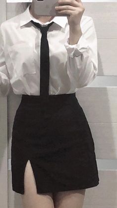 Black Skirt White Shirt, Woman In Suit, Lesbian Fashion, School Uniform Outfits, Fashion Design Clothes, School Fashion, Korean Outfits, Casual Style Outfits, Costume Design