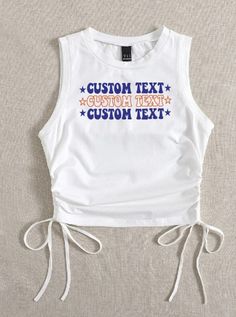 a white crop top with the words custom text on it