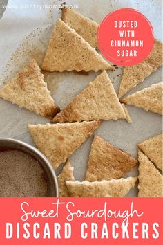 sweet sourdough disard crackers with cinnamon sugar on top and in the middle