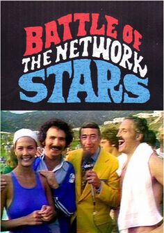 the poster for battle of the network stars shows three men and one woman standing together