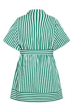 A wide ring belt defines the waist of this boldly striped shirtdress designed with elbow-length sleeves and a flared skirt. 39" length (size X-Small) Front button closure Spread collar Elbow-length sleeves Removable belt Lined 98% cotton, 2% elastane Machine wash, line dry Imported Striped Belted Dresses For Daywear, Striped Short Sleeve Dress With Tie Waist, Striped Short Sleeve Shirt Dress For Daywear, Striped Shirt Dress With Short Sleeves For Daywear, Ring Belt, Wide Ring, Striped Shirt Dress, Flared Skirt, Elbow Length Sleeve