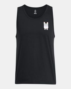 a black tank top with the letter u in white and pink letters on the chest