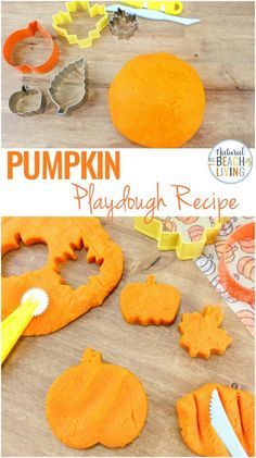 pumpkin playdough recipe with cookie cutters and doughnut holes on the table