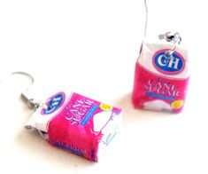 These earrings feature a pair of miniature sugar bags that measures 1 x 0.5 Each hangs from a silver tone nickel free post. Silly Earrings, Weird Earrings, Crazy Earrings, Funky Clothes, Ears Pierced, Funny Jewelry, Weird Jewelry, Miniature Food Jewelry, Fruit Jewelry