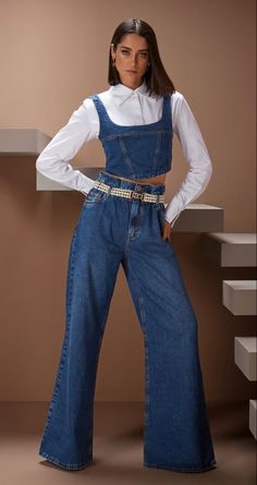 Fancy Denim Outfits, Denim Trend 2024, Demin On Denim Outfit, Denim High Fashion, Denim Formal, Jean Fashion