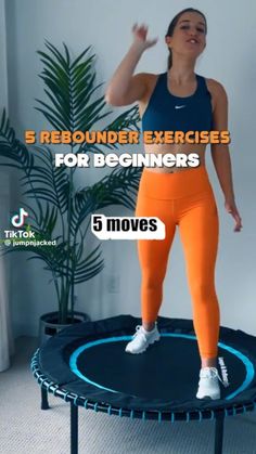 a woman standing on top of a trampoline with the words 5 round exercises for beginners