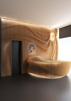 a room that has some kind of wavy design on the wall