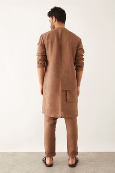 Buy Brown 100% Linen Solid Yam Round Neck Kurta For Men by Son of A Noble Snob Online at Aza Fashions. Angrakha Style Kurta, Angrakha Style, Kurta For Men, Dress Suits For Men, Linen Color, Fashion App