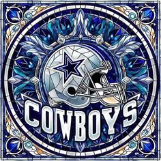 a stained glass window with the word cowboys on it