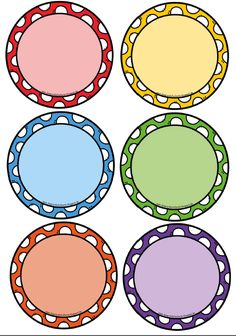 four different colored circles with white dots on them