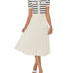 New In Package Zesica Women's Striped Midi Dress Crewneck Short Sleeve Button Dresses,Beige, Medium This Cocktail Dress Features A Crewneck, Short Sleeves, A Chic Striped Button Top, And A Flowy Pleated A-Line Skirt, The Pullover Style And Decorative Buttons Add An Elegant Touch To The Overall Look. Suitable For Various Occasions, This High Waist Swing Pleated Dress Provides A Relaxed And Flattering Fit. Ideal For Casual, Daily, Beach, Vacation, Party, Wedding, Holiday, Photography, Cocktail, Pr Photography Cocktail, Dresses Beige, Summer Elegance, Holiday Dresses Women, Holiday Photography, Striped Midi Dress, Decorative Buttons, Button Top, Holiday Dress