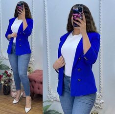 Blazer Azul Rey, Fall Outfits With Jeans, Style Scarves, Outfits With Jeans, Outfit Informal, Work Attire Women, Outfits Con Jeans, Jeans Outfit Fall, Hijabi Outfits Casual