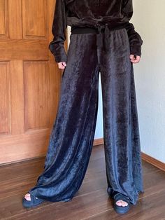 "These MFP original Gauchos are perfect for any occasion and will be a happy addition to your wardrobe.  Crafted with your choice organic bamboo velour or bamboo french terry, these wide leg pants come with your choice of 28\", 30\" or 32\" inseam.  Made with your choice of a low-rise 10\", medium rise 12\", or hi-rise at 14\". 26\" wide flare.  Finished with 3.5\" wide organic bamboo french terry waist band. Each purchase comes with $100 insurance. Additional insurance is available in another l Fitted Velvet Lounge Pants, Velvet Bottoms For Fall Loungewear, Fall Velvet Bottoms For Loungewear, Casual Velvet Bottoms For Winter, Fall Velvet Loungewear Bottoms, Casual Velvet Winter Bottoms, Casual Winter Velvet Bottoms, Casual Velvet Pants For Loungewear, Casual Velvet Loungewear Pants