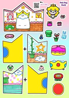 some stickers that are on the side of a paper doll's house and other items