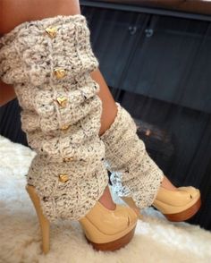 Leg Warmers with Stirrups in Oatmeal $55 Crochet Heart Leg Warmers, Knit Inspiration, Crochet Leg Warmers, Boot Cuff, Mode Turban, Leg Warmer, From Santa, Boot Cuffs, Crochet Shoes