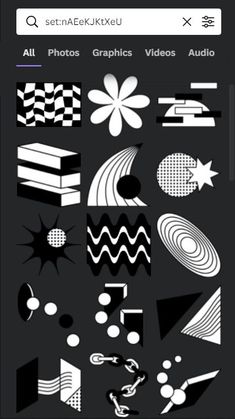 an iphone screen with black and white graphics on the phone, which is showing different shapes