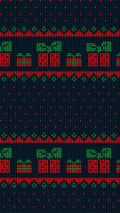 a knitted christmas sweater with bows and hearts on the side, in red and green