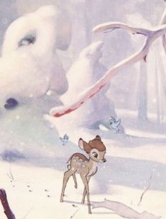 a painting of a deer in the snow