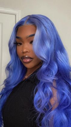 Blue Closure Wig, Iyla Juice, Colored Wigs For Black Women Dark Skin, Colored Sew In, Wonderland Hairstyles, Colored Hair On Black Women, Hair Inspiration Color Blonde, Hair Color Combos, Unique Hair Colors