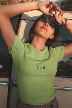 CHARLI XCX BRAT INSPIRED TSHIRT  Brat Album Arial Font, Brat Summer, even Kamala Harris wants in!  Funny Gen Z Tee Minimalistic Grunge Internet IT Girl Energy Pullover  Perfect Gift for Music Lovers Details:  - unisex crewneck tee shirt  - sizing from S-3XL - machine wash cold, tumble dry low or hang to dry, wash inside out, do not iron or dry clean. - made from polyester and cotton, designs come out looking fresh and beautiful.  - no itchy side seams  - tear-away label.  - 100% ethically grown Lime Green Top, Brat Summer, Favorite Questions, Main Character Energy, Tee Party, Girl Energy, Arial Font, Party Girl, Charli Xcx