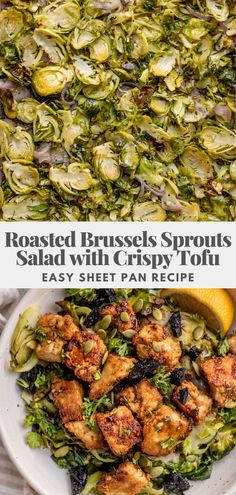 roasted brussel sprouts salad with crispy tofu and easy sheet pan recipe