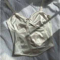 Nwt From H&M. Very Comfortable Satin Material With Adjustable Straps H&m White Party Tops, Corset Tank Top, Satin Bustier, White Corset, Satin Material, Women Corset, Adjustable Straps, H&m, Tank Top