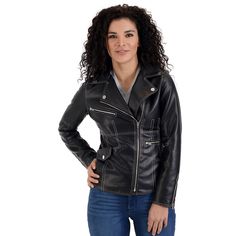 Add an edgy touch to any outfit with this women's faux-leather biker jacket by Nine West.Click on this WOMEN'S GUIDE to find the perfect fit and more! Decorative stitching Faux-leather construction Asymmetrical zipper front Long sleeves with zipper cuffs 3 exterior pockets, 1 interior pocket No HoodFIT & SIZING Designed to hit just below the waist LightweightFABRIC & CARE Polyurethane Lining: polyester Metal snaps & zippers Dry clean Imported Size: X Large. Color: Black. Gender: female. Age Grou Fitted Faux Leather Moto Jacket, Fitted Faux Leather Biker Jacket In Edgy Style, Fitted Faux Leather Biker Jacket, Edgy Fitted Faux Leather Biker Jacket, Black Faux Leather Biker Jacket, Punk Style Fitted Faux Leather Jacket, Moto Biker Jacket For Fall, Edgy Faux Leather Jacket With Zipper Closure, Fall Faux Leather Biker Jacket