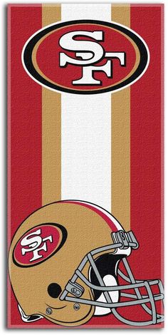 a san francisco football helmet on a red and white striped background