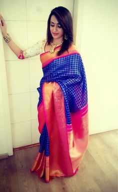 Trisha in a Kanjeevaram saree. Sari Blouse Styles, Indian Sarees Online, Ethnic Sarees, Elegant Saree