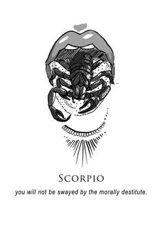 a black and white image with the words scorpio on it's side