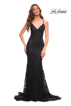 La Femme 30511 Beautiful mermaid style lace gown with low open back. Lining is mesh fabric. Back zipper closure. Black Grad Dress, Black Tie Dresses Formal, Black Lace Formal Dress, Black Lace Prom Dress, Fitted Lace Dress, Designer Formal Dresses, Prom Inspo, Prom Dresses Long Lace, Easy Canvas