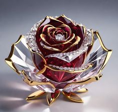 a red rose with some diamonds on it