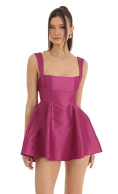 Foxie Fit and Flare Dress in Pink | LUCY IN THE SKY Dirndl Outfit, Lucy In The Sky, Flare Mini Dress, Dress Spaghetti, Satin Mini Dress, Stylish Wedding, Flowy Skirt, Clothing Size Chart, Womens Clothing Sizes