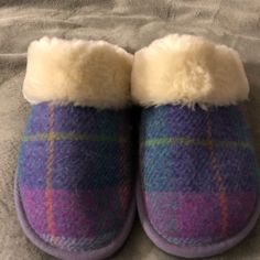 So Soft And Comfy, Sheepskin Lined Lamo Slippers Size 39.5 Nwot, Double Face Scuff Purple Winter Slippers With Round Toe, Purple Round Toe Winter Slippers, Comfortable Purple Round Toe Slippers, Double Face, Pink Purple, Slippers, Super Cute, Women Shoes, Purple