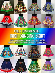 When placing an order, please contact me via the Messages menu for a more detailed discussion of skirt customization. Step into style with customizable Irish dance skirts in a rainbow of colors! Elevate your Irish dance performance with a one-of-a-kind, custom-made skirt that reflects your unique personality and style. Our bespoke Irish dance skirts offer unparalleled customization options, ensuring you stand out on stage. * Choose from a kaleidoscope of colors: our palette is almost limitless! Irish Dress, Dance Skirts, Celtic Knotwork, Dance Skirt, Irish Dance, Dance Performance, Intricate Patterns, Geometric Patterns, Estonia