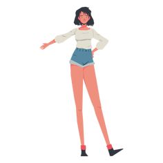 a woman in short shorts is standing with her arms outstretched