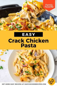 Made with bacon, chicken, cheese, and pasta, Creamy Crack Chicken Pasta is totally addictive! Easy skillet dinner recipe. Chicken And Elbow Pasta Recipes, Chicken Pasta Skillet Recipes, Rotisserie Chicken Pasta Recipes, Easy Entrees, Recipe Healthy Dinner, Easy Skillet Dinner, Pasta Creamy, Skillet Dinner Recipes, Chicken Casseroles