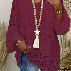 Olivia Mark - Womens Plus Size Boho Blouse - Solid Lace Lantern Sleeve Tassel Trim V Neck Tunic Shirt Top Lace Lanterns, Boho Plus Size, Plus Size Boho, V Neck Tunic, Boho Blouse, Stylish Plus, Tunic Shirt, Lantern Sleeve, Boho Blouses