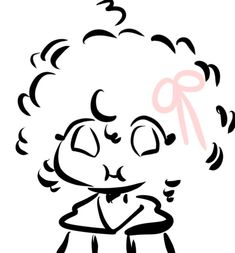 an image of a cartoon character with curly hair and eyes closed, in black and white