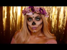 Day of the Dead Skull - IRISBEILIN - YouTube Sugar Skull Makeup Tutorial, Skull Makeup Tutorial, Halloween Makeup Sugar Skull, Sugar Skull Halloween, Cool Halloween Makeup